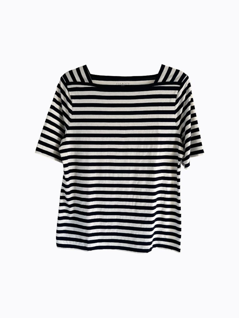 Talbots Striped Bateau Neck Tee LP Pima Cotton BxW Coastal Grandma Classic Prep